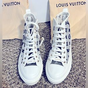 Louis Vuitton White and Black High-Top Sneakers